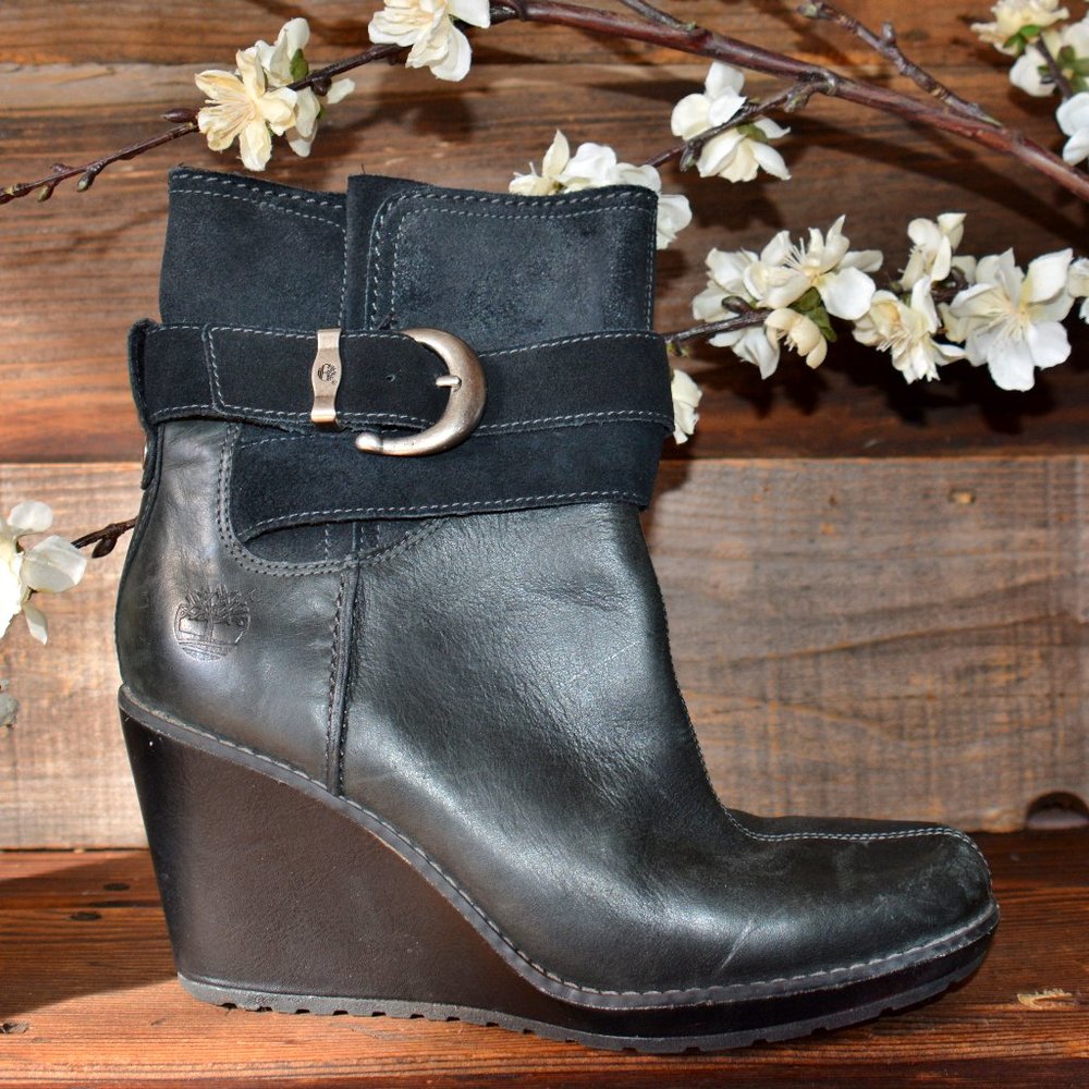 ON SALE Timberland black wedge ankle boots